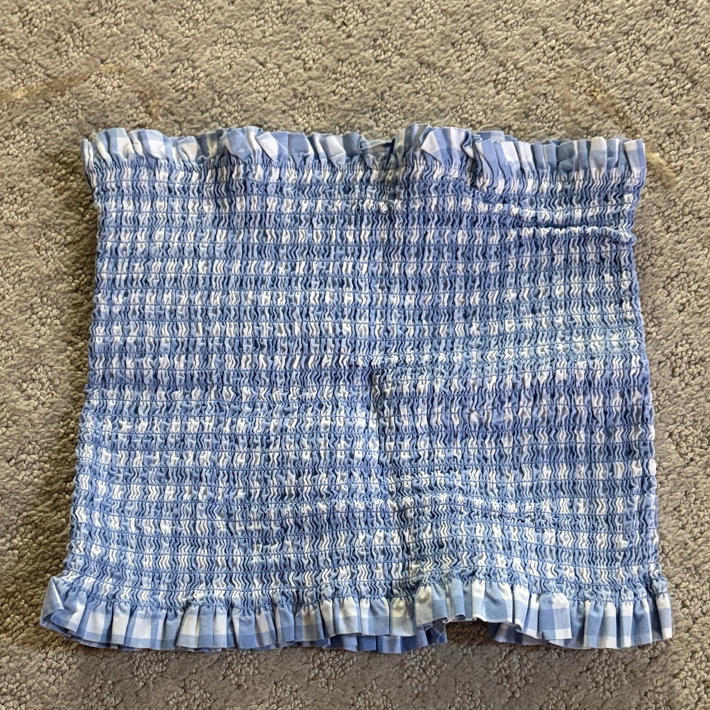 Heart & Hips Blue and White Smocked Crop Top